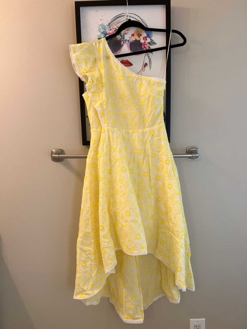 MELLODAY One-Shoulder Yellow Eyelet High-Low Dress